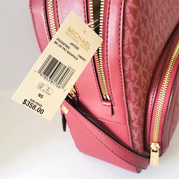 Michael Kors Jaycee Medium Zip Pocket Backpack MK Cherry - Picture 7 of 9